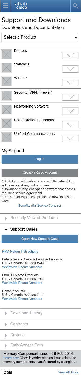 Cisco Support Home wireframe version A
