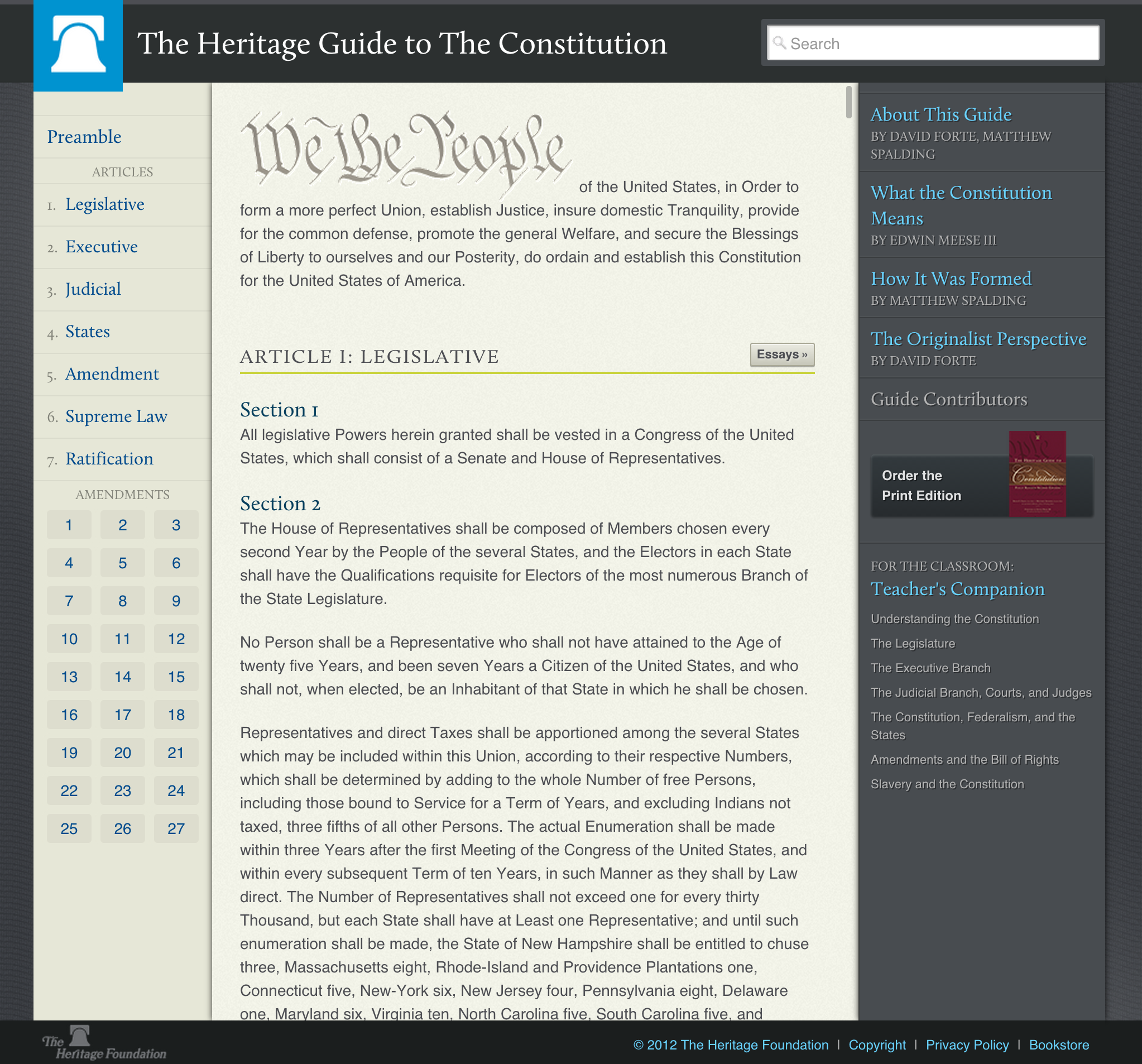 Heritage Constitution screenshot at wide viewport dimentions