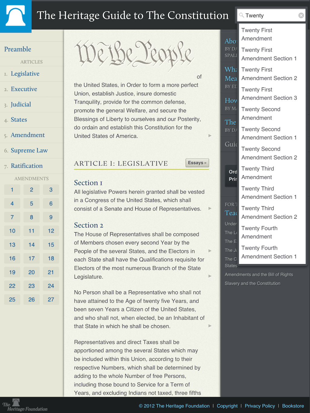 Heritage Constitution ordinal search, Twenty