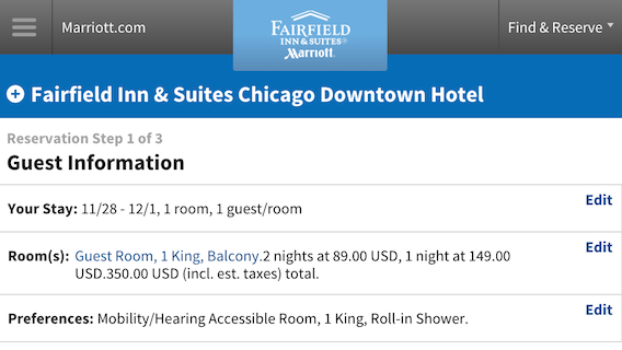 Marriott Shop & Book Guest Information screenshot at iPhone 5 dimensions